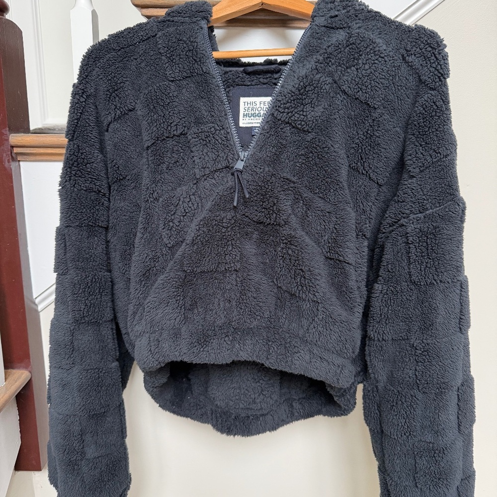 American Eagle Crop Sherpa Hoodie